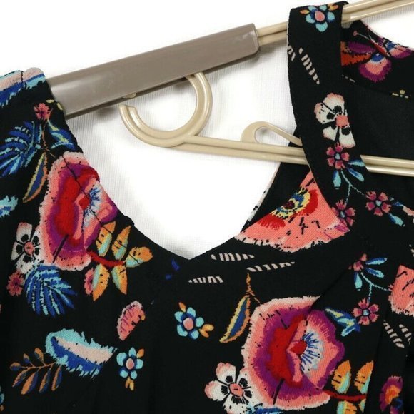 As U Wish Cold Shoulder Dress‎ Black Pink Floral Keyhole L Large - Picture 5 of 12